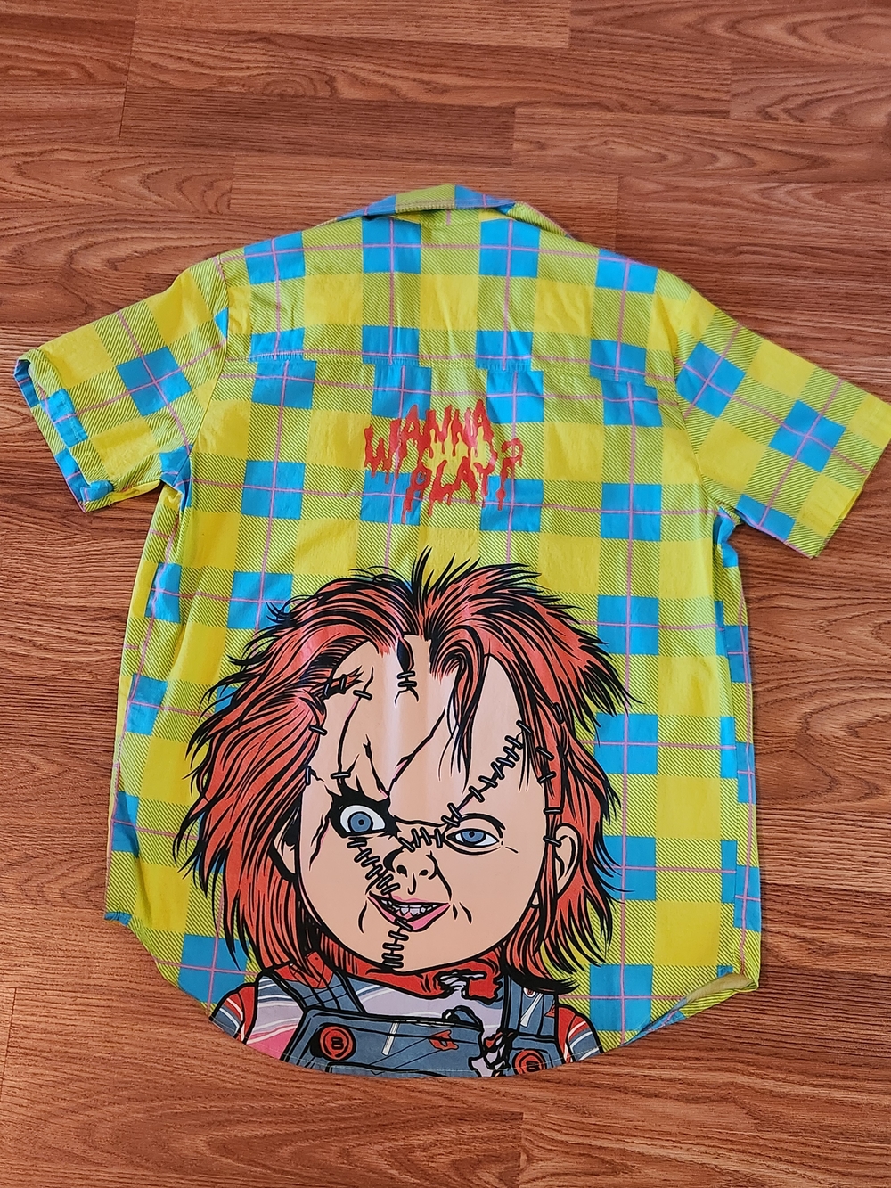 CHUCKY, Wanna Play, HHN, Yellow & Blue Plaid Short Sleeve Shirt, Universal